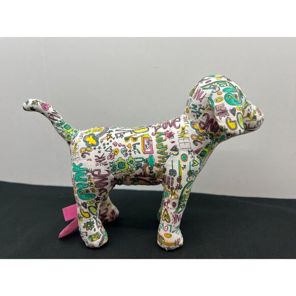 Victorias Secret Pink Stuffed Dog With Graffiti Pattern - Picture 1 of 7